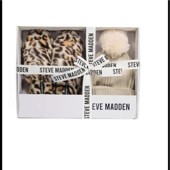 2-peice STEVE MADDEN Ribbed Knit Pom Beanie hat and Slippers Ivory | XL - Picture 2 of 3